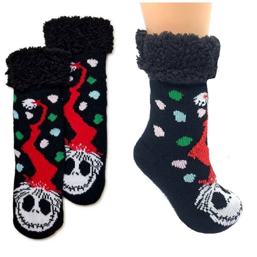 Disney Nightmare Before Christmas Black Sherpa Holiday‎ Slipper Socks NWT